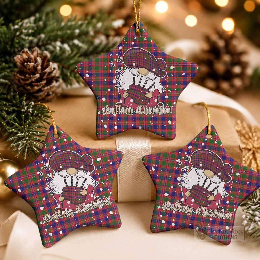 Wright Tartan Ceramic Star Ornament Gnome Bagpiper - Chistmas Tree Decor Pack of 3 - Tartan Vibes Clothing