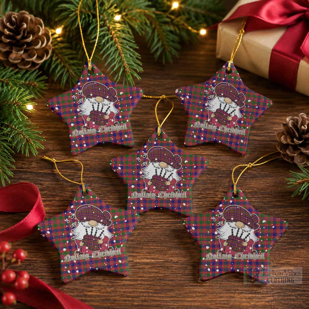 Wright Tartan Ceramic Star Ornament Gnome Bagpiper - Chistmas Tree Decor Pack of 5 - Tartan Vibes Clothing