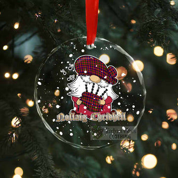 Wright Tartan Glass Circle Ornament Gnome Bagpiper - Chistmas Tree Decor