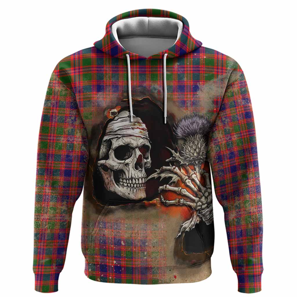 Wright Tartan Hoodie Halloween Skeleton With Thistle Burning Effect Pullover Hoodie - Tartan Vibes Clothing