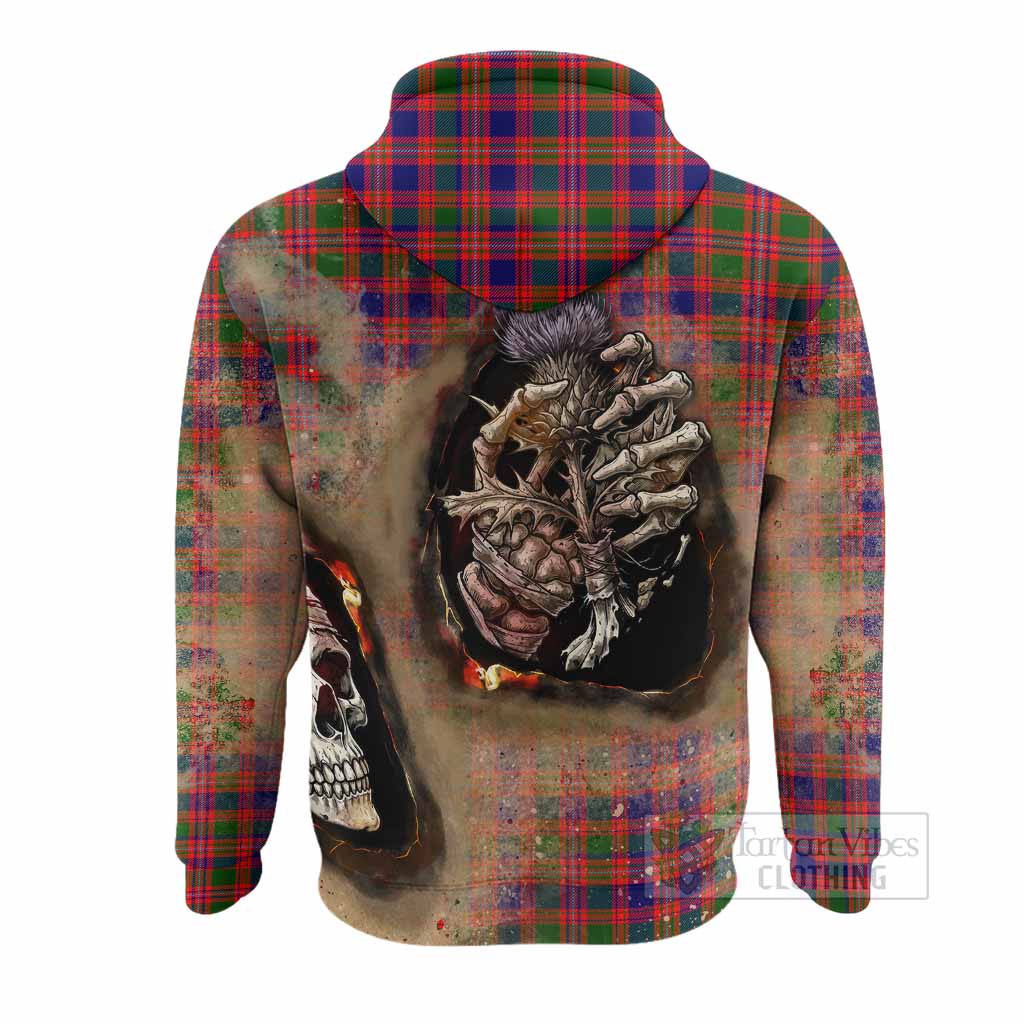 Wright Tartan Hoodie Halloween Skeleton With Thistle Burning Effect - Tartan Vibes Clothing