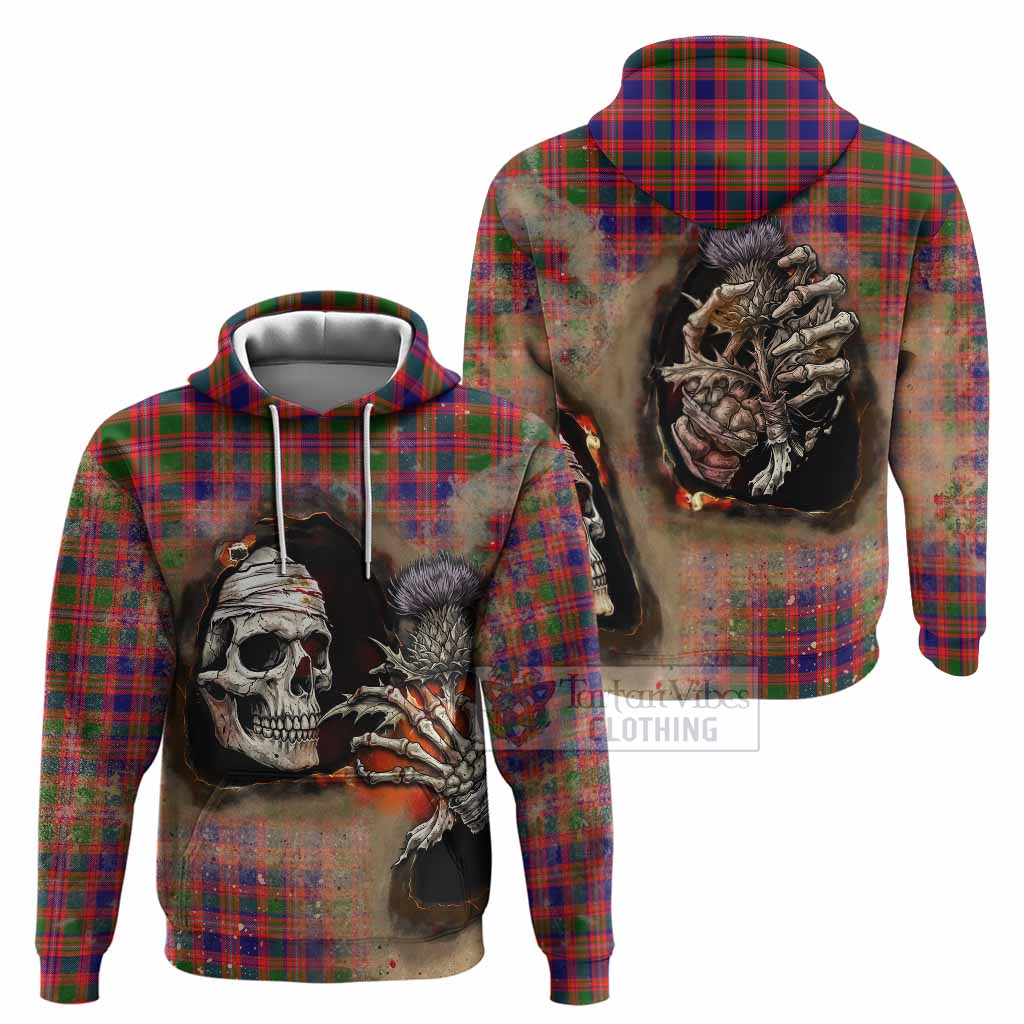 Wright Tartan Hoodie Halloween Skeleton With Thistle Burning Effect - Tartan Vibes Clothing