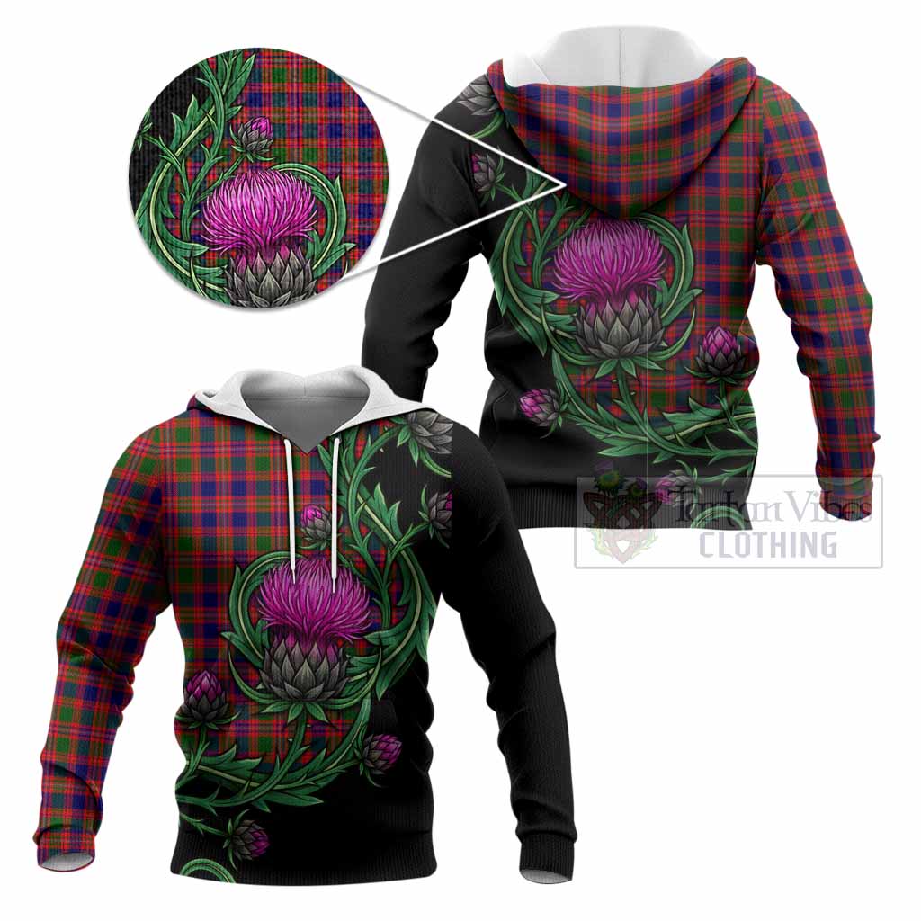 Wright Tartan Knitted Hoodie Resilient Scottish Thistle - Tartan Vibes Clothing