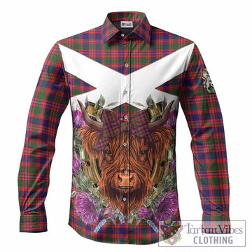 Wright Tartan Long Sleeve Button Shirts Scottish Thistle Heilan Coo