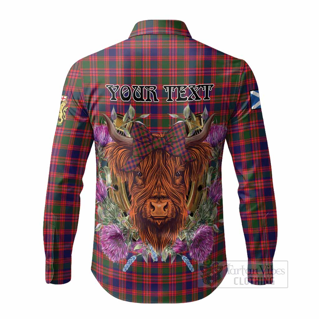 Wright Tartan Long Sleeve Button Shirts Scottish Thistle Heilan Coo