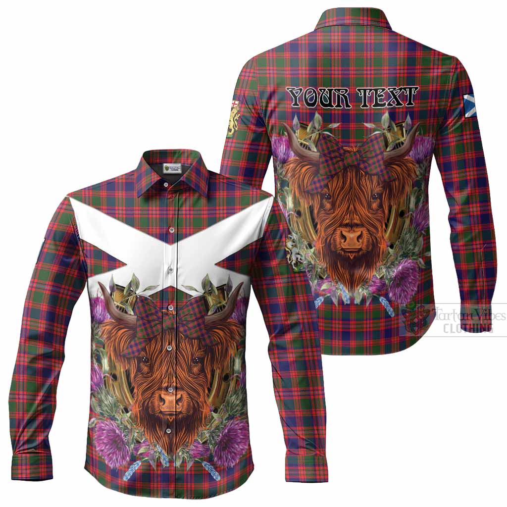 Wright Tartan Long Sleeve Button Shirts Scottish Thistle Heilan Coo