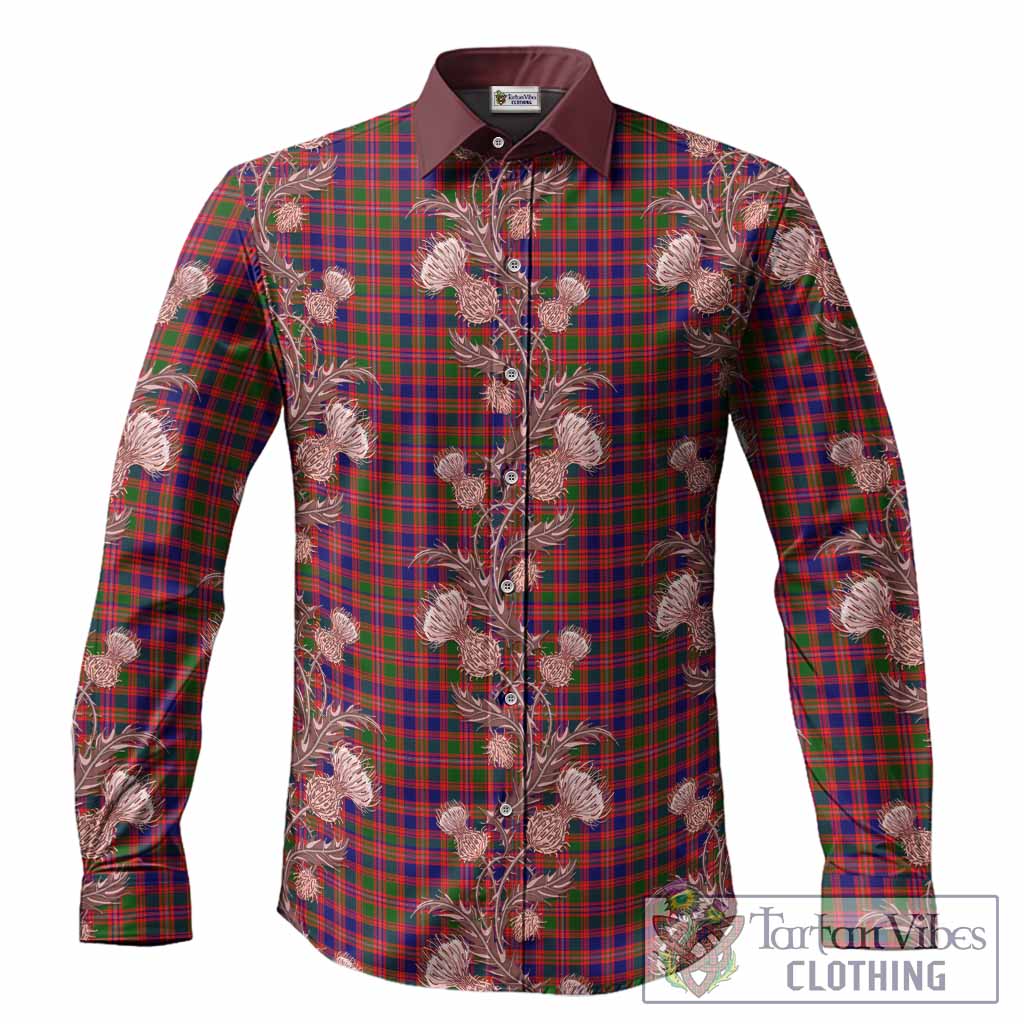 Wright Tartan Long Sleeve Button Shirts Seamless Scottish Thistle Flowers