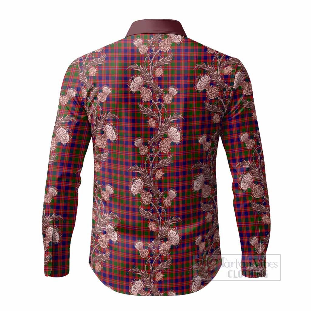 Wright Tartan Long Sleeve Button Shirts Seamless Scottish Thistle Flowers