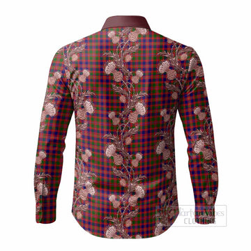 Wright Tartan Long Sleeve Button Shirts Seamless Scottish Thistle Flowers
