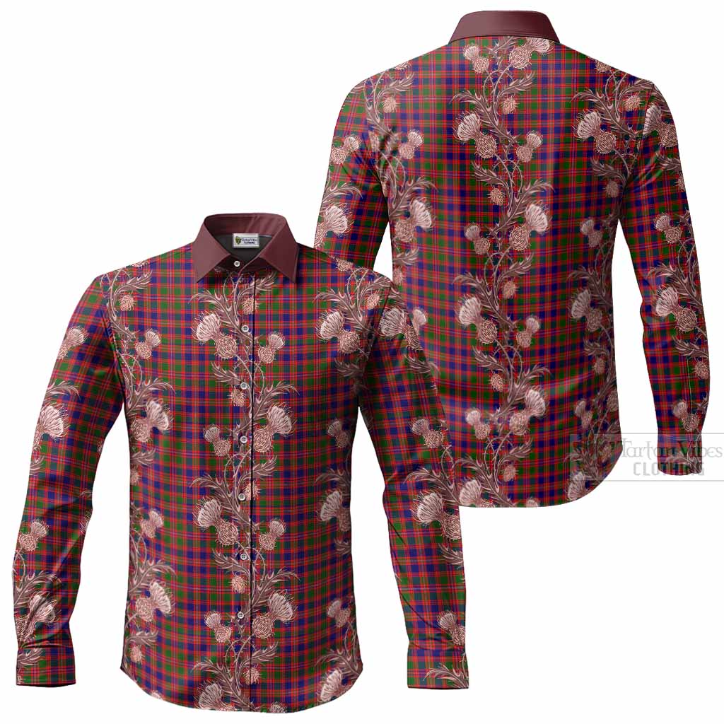 Wright Tartan Long Sleeve Button Shirts Seamless Scottish Thistle Flowers