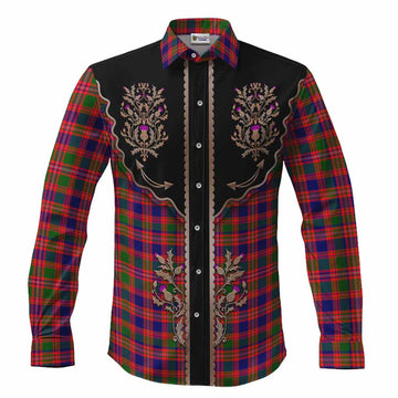Wright Tartan Long Sleeve Button Shirts Thistle Ornament Western Yoke