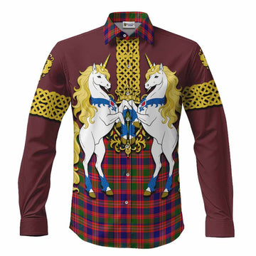 Wright Tartan Long Sleeve Button Shirts Unicorn Celtic Knot And Thistle Emblem
