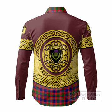 Wright Tartan Long Sleeve Button Shirts Unicorn Celtic Knot And Thistle Emblem