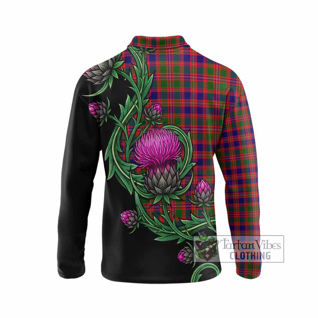 Wright Tartan Long Sleeve Polo Shirt Resilient Scottish Thistle - Tartan Vibes Clothing