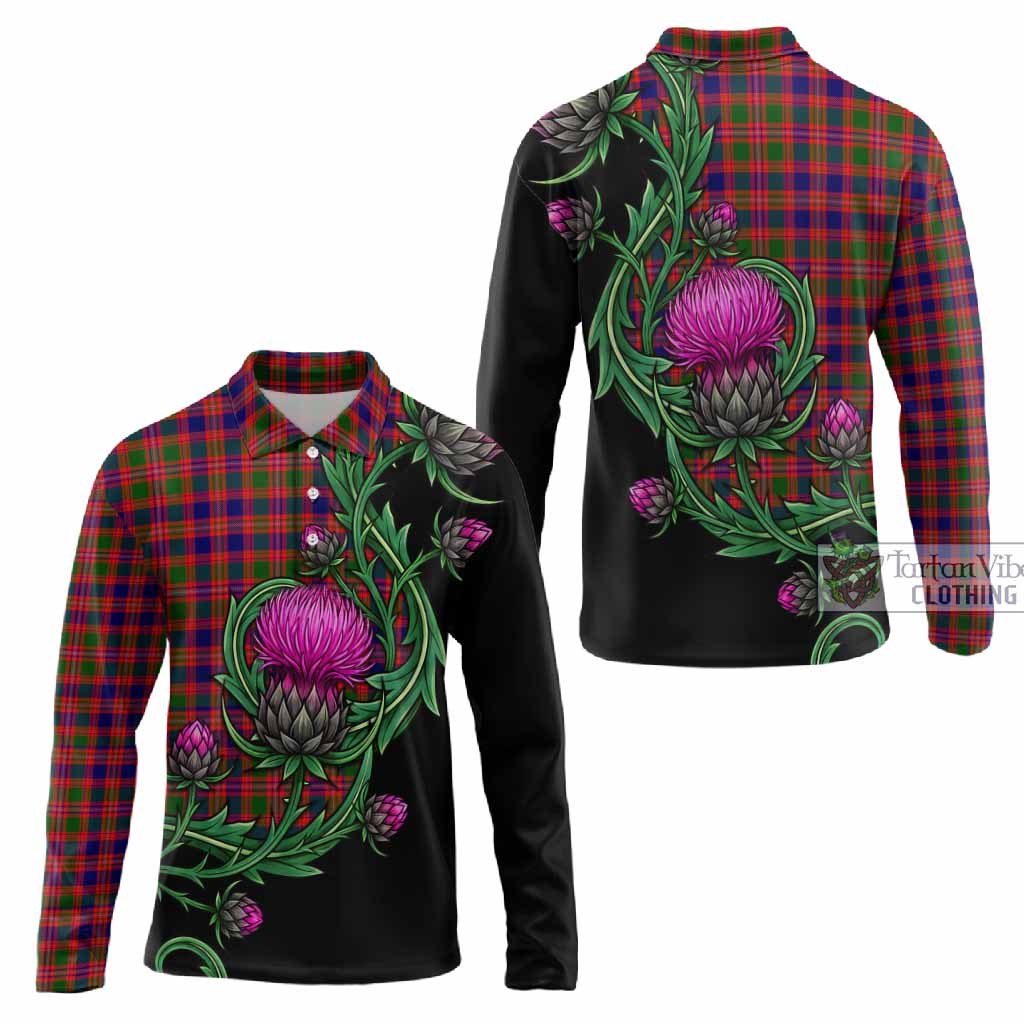 Wright Tartan Long Sleeve Polo Shirt Resilient Scottish Thistle - Tartan Vibes Clothing