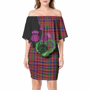 Wright Tartan Off Shoulder Draped Bodycon Mini Dress Traditional Scottish Thistle 4XL - Tartan Vibes Clothing