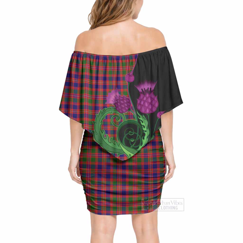 Wright Tartan Off Shoulder Draped Bodycon Mini Dress Traditional Scottish Thistle