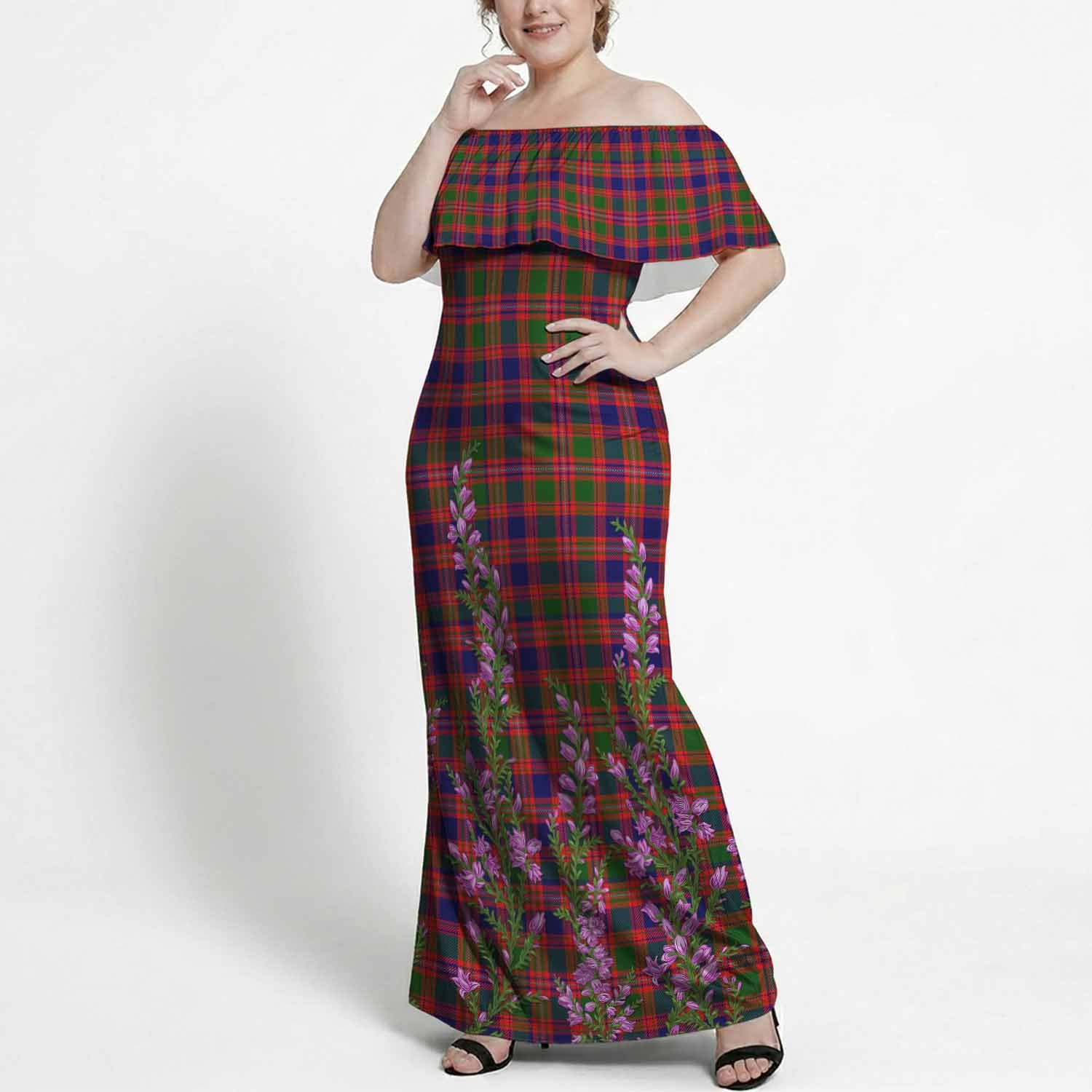 Wright Tartan Off Shoulder Ruffle Maxi Dress Enchanting Scottish Heather 10XL - Tartan Vibes Clothing