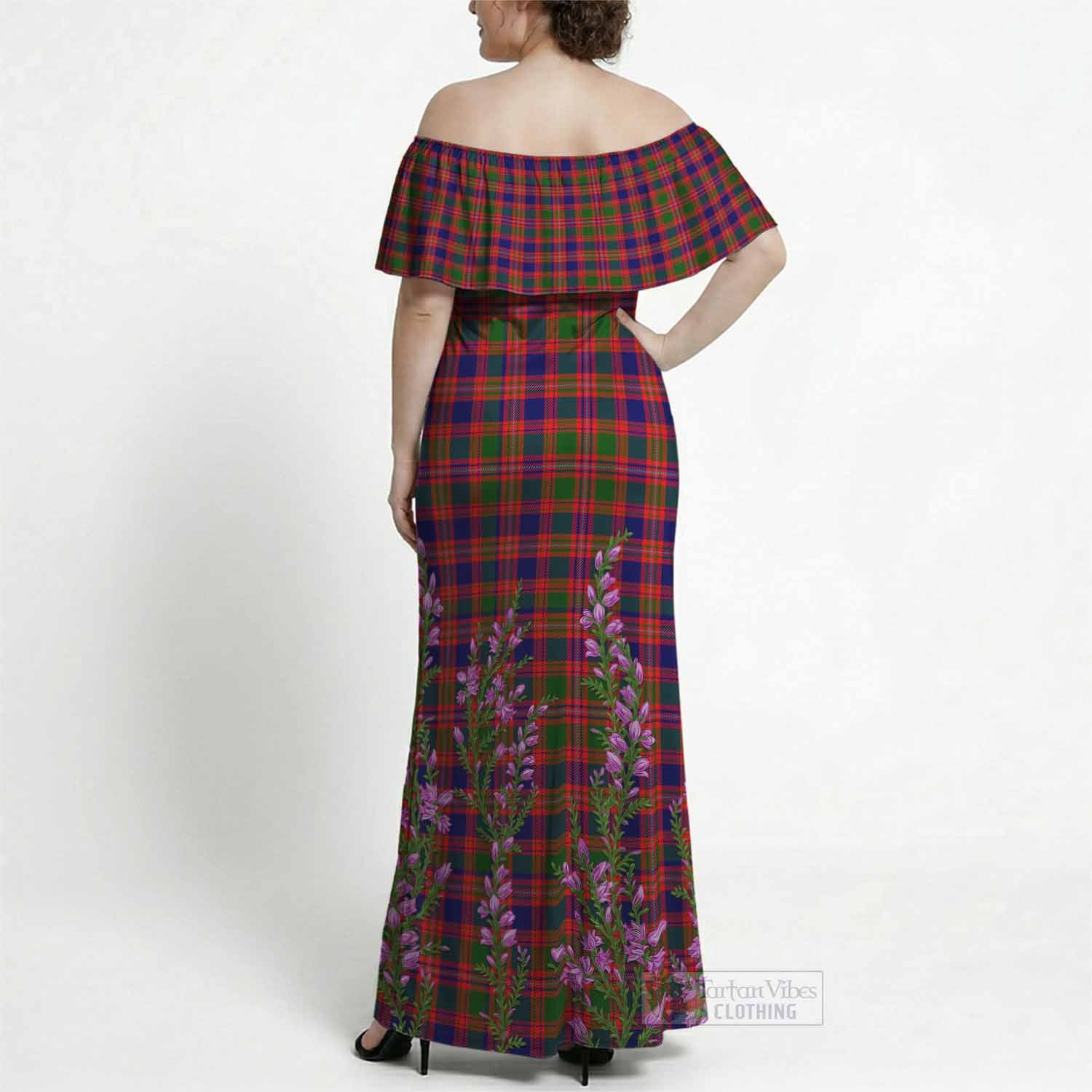 Wright Tartan Off Shoulder Ruffle Maxi Dress Enchanting Scottish Heather - Tartan Vibes Clothing