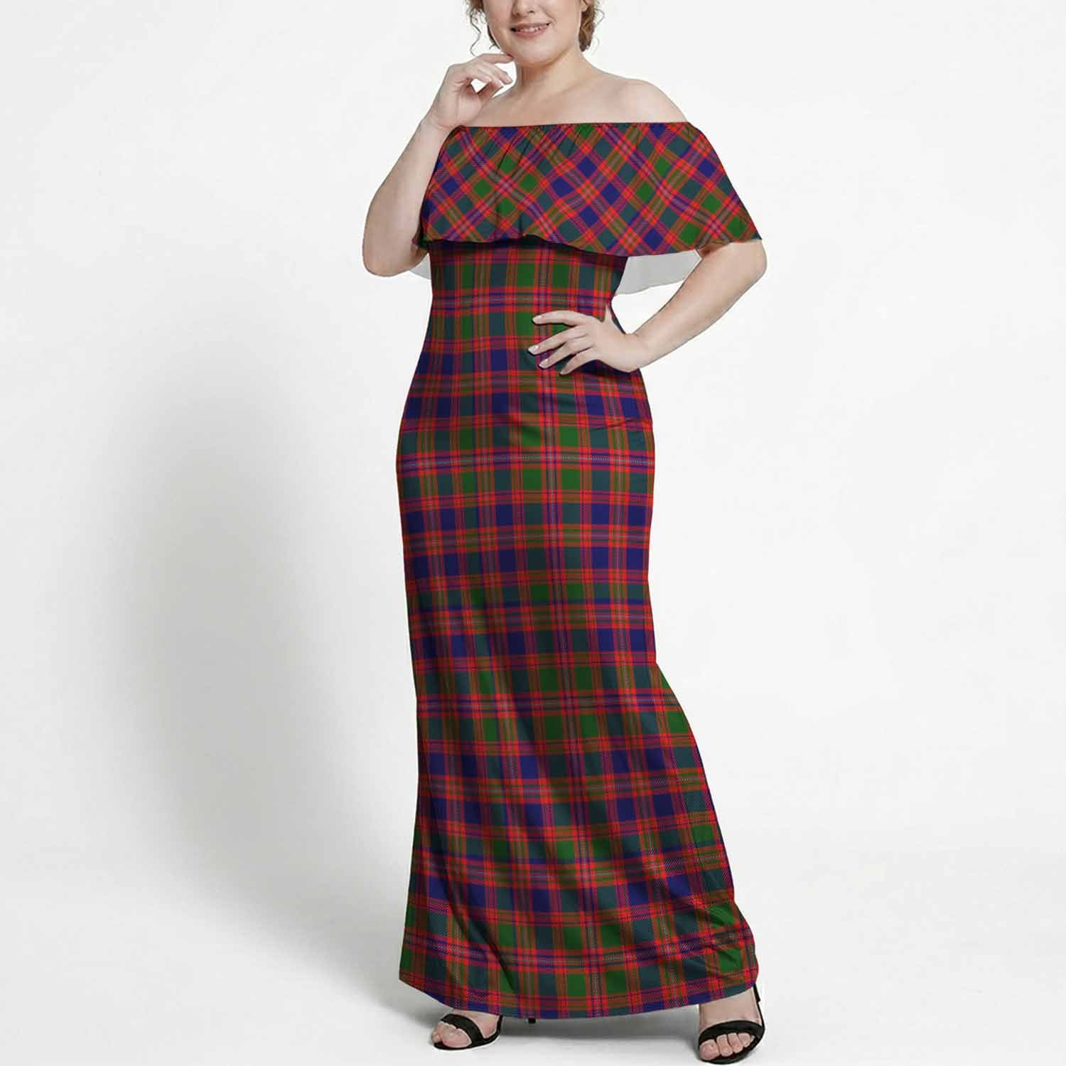Wright Tartan Off Shoulder Ruffle Maxi Dress 10XL - Tartan Vibes Clothing