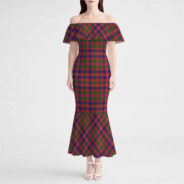 Wright Tartan Off Shoulder Ruffle Mermaid Maxi Dress