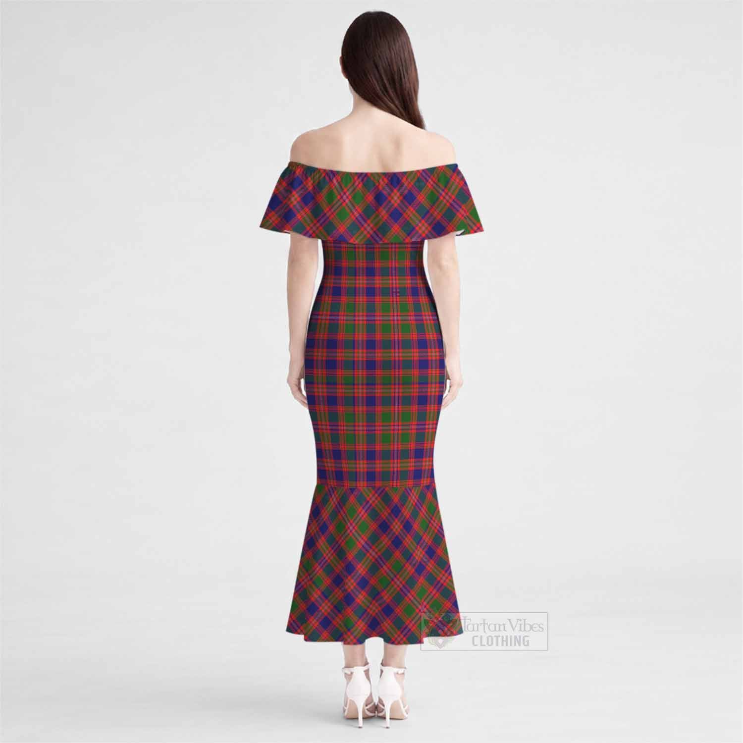 Wright Tartan Off Shoulder Ruffle Mermaid Maxi Dress - Tartan Vibes Clothing