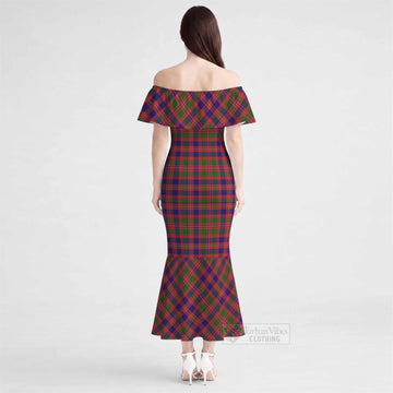 Wright Tartan Off Shoulder Ruffle Mermaid Maxi Dress