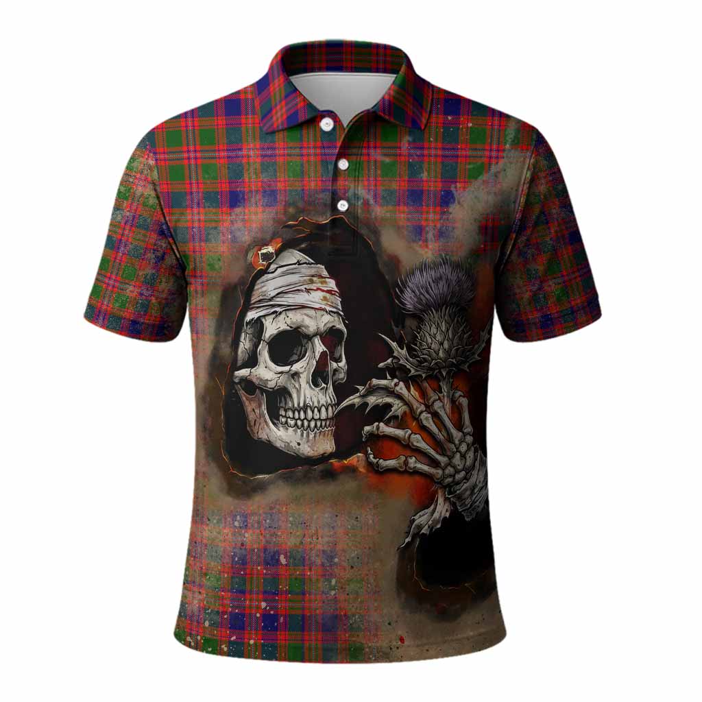 Wright Tartan Polo Shirt Halloween Skeleton With Thistle Burning Effect Kid - Tartan Vibes Clothing