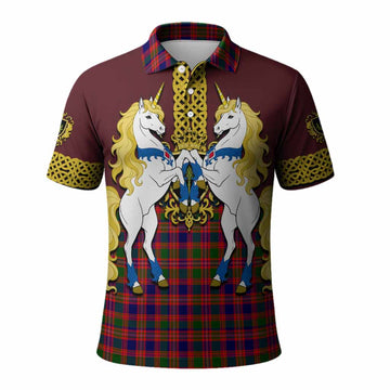 Wright Tartan Polo Shirt Unicorn Celtic Knot And Thistle Emblem