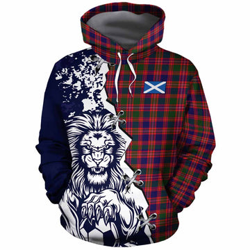 Wright Tartan Scottish Cotton Hoodie Angry Lion With Soccer Ball Style