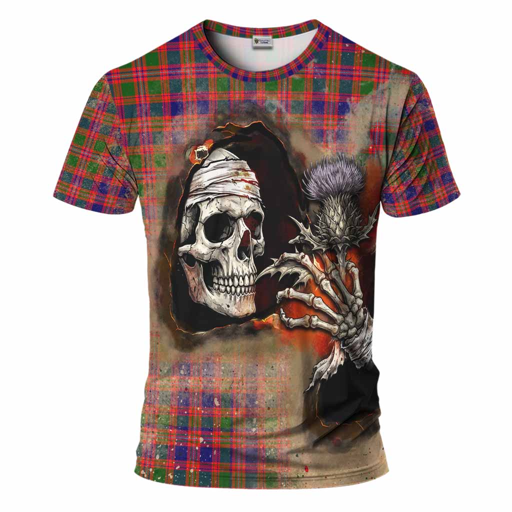Wright Tartan T-Shirt Halloween Skeleton With Thistle Burning Effect