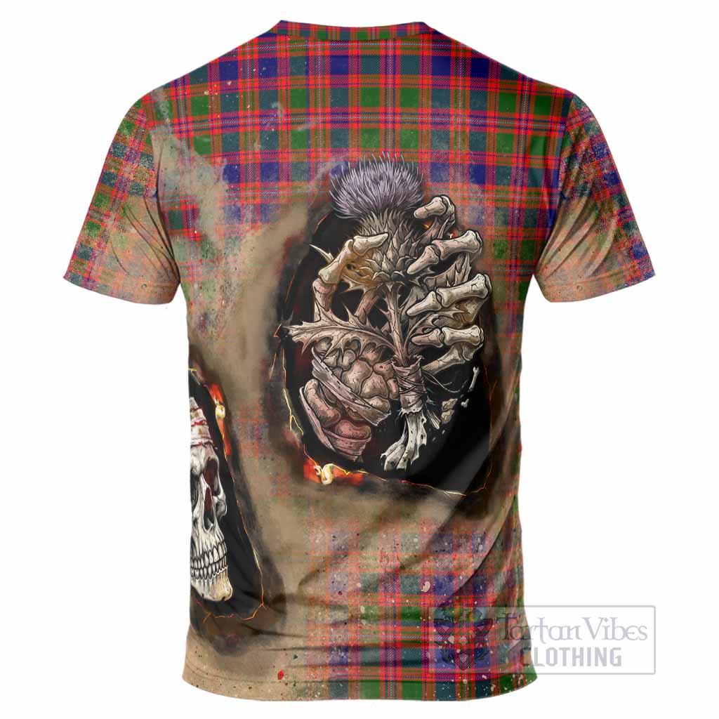 Wright Tartan T-Shirt Halloween Skeleton With Thistle Burning Effect