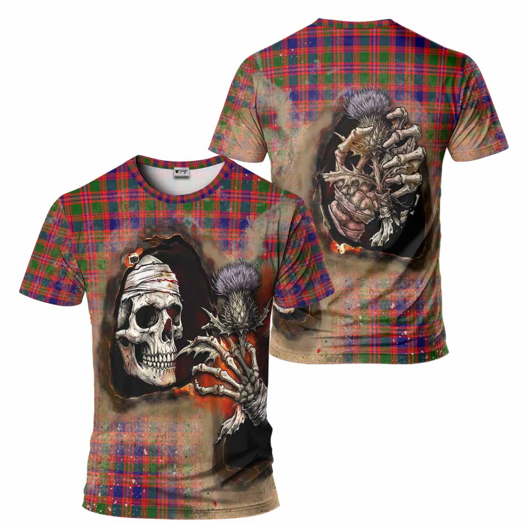 Wright Tartan T-Shirt Halloween Skeleton With Thistle Burning Effect
