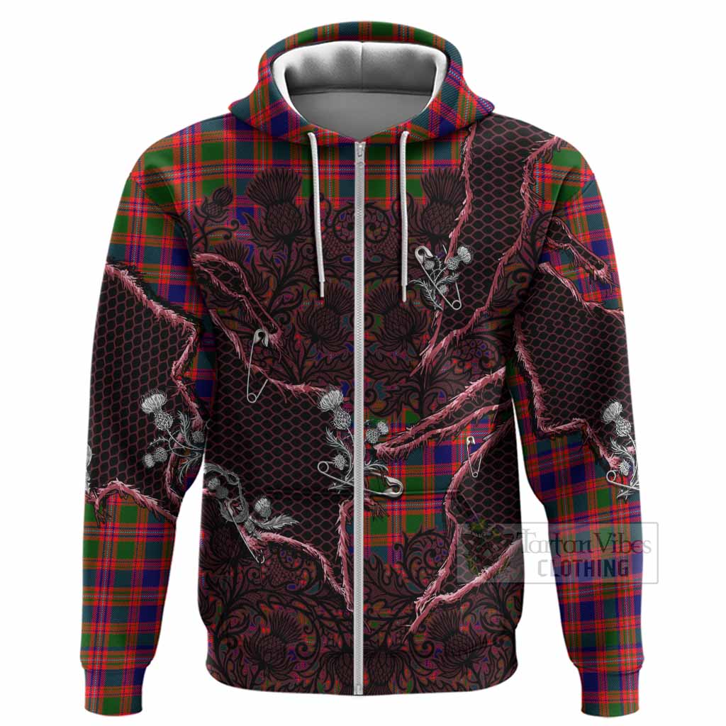 Wright Tartan Thistle Dark Gothic Hoodie Zip Hoodie - Tartan Vibes Clothing