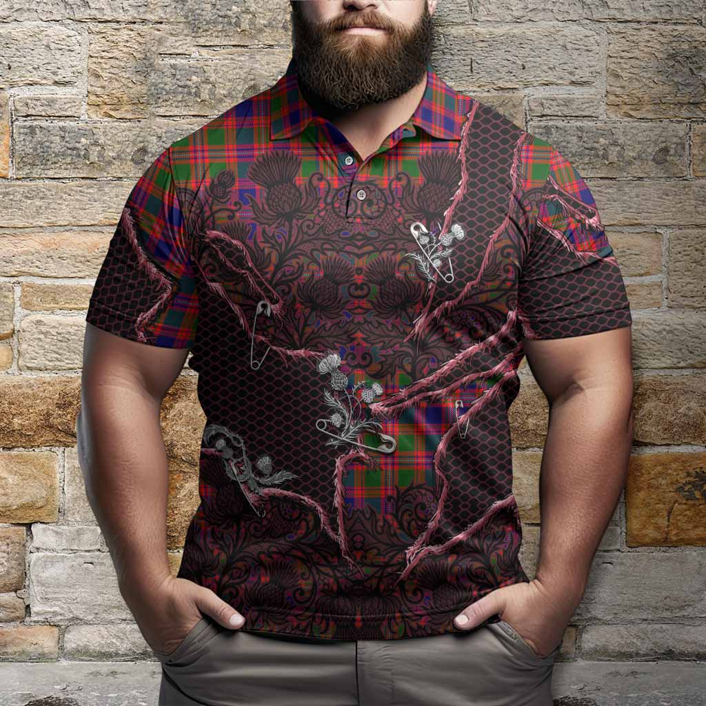 Wright Tartan Thistle Dark Gothic Polo Shirt - Tartan Vibes Clothing