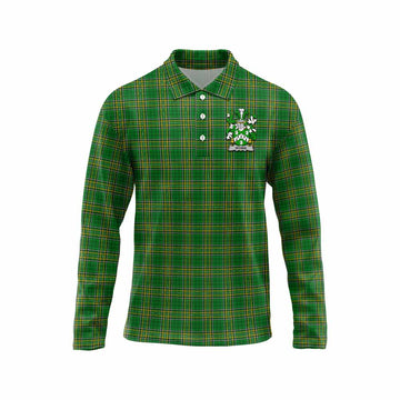 Tartan Vibes Clothing Wynne Irish Clan Tartan Long Sleeve Polo Shirt with Coat of Arms