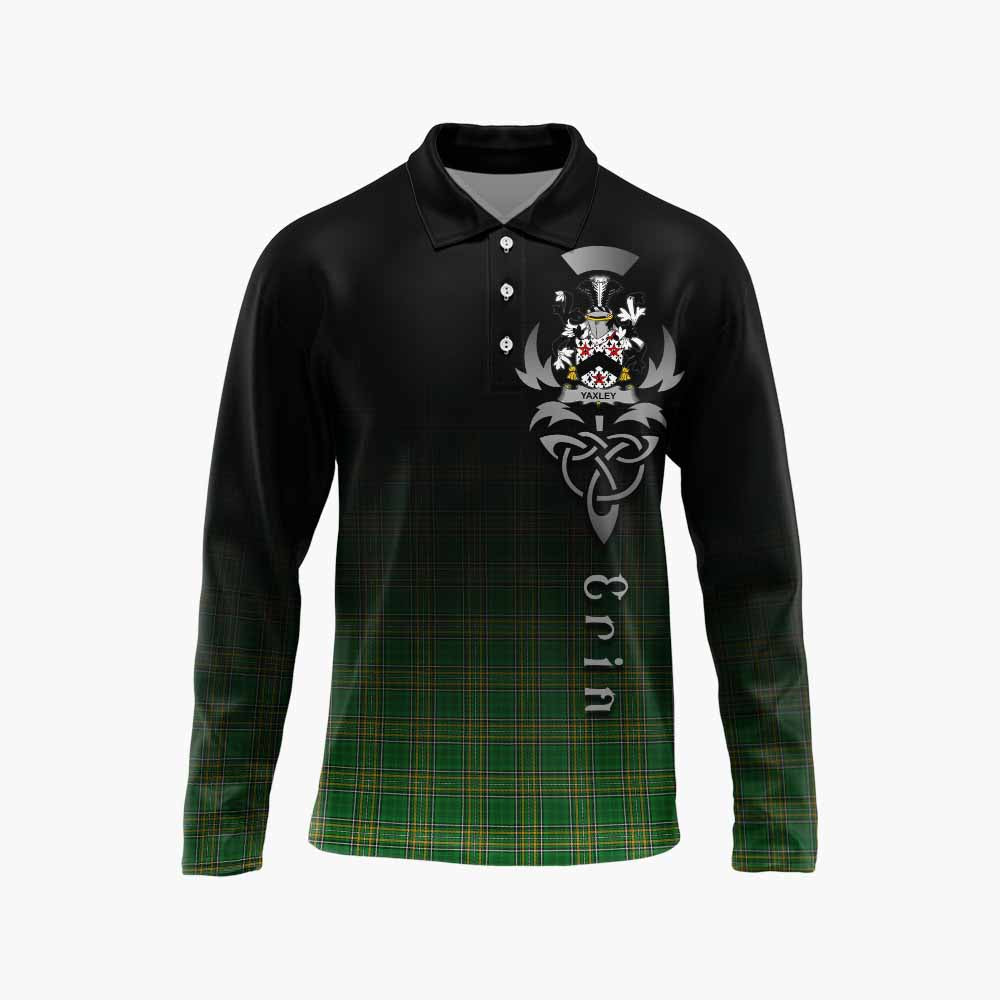 Tartan Vibes Clothing Yaxley Irish Clan Long Sleeve Polo Shirt with Coat of Arms Erin Go Bragh Celtic Inspired