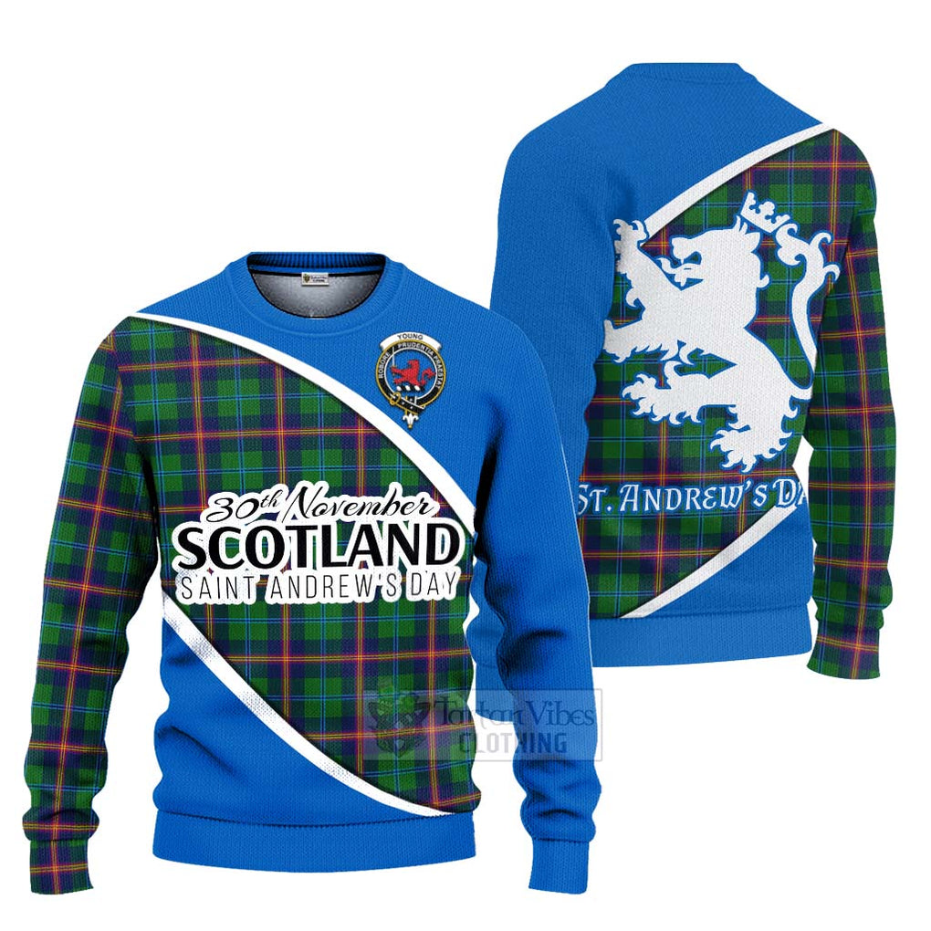 Tartan Vibes Clothing Young Family Crest Tartan Knitted Sweater Celebrate Saint Andrew's Day in Style