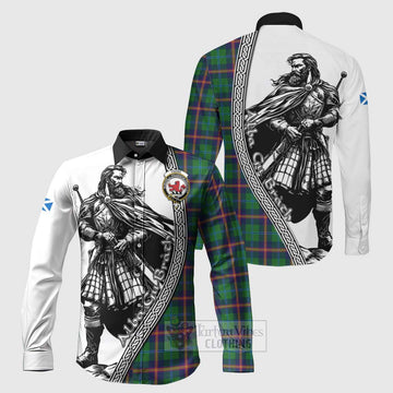 Young Tartan Clan Crest Long Sleeve Button Shirt with Highlander Warrior Celtic Style