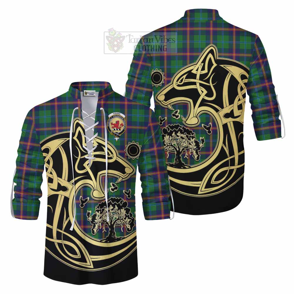 Tartan Vibes Clothing Young Tartan Ghillie Kilt Shirt with Family Crest Celtic Wolf Style