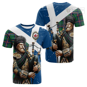 Tartan Vibes Clothing Young Tartan Cotton T-shirt with Family Crest Scottish Bagpiper Vibes