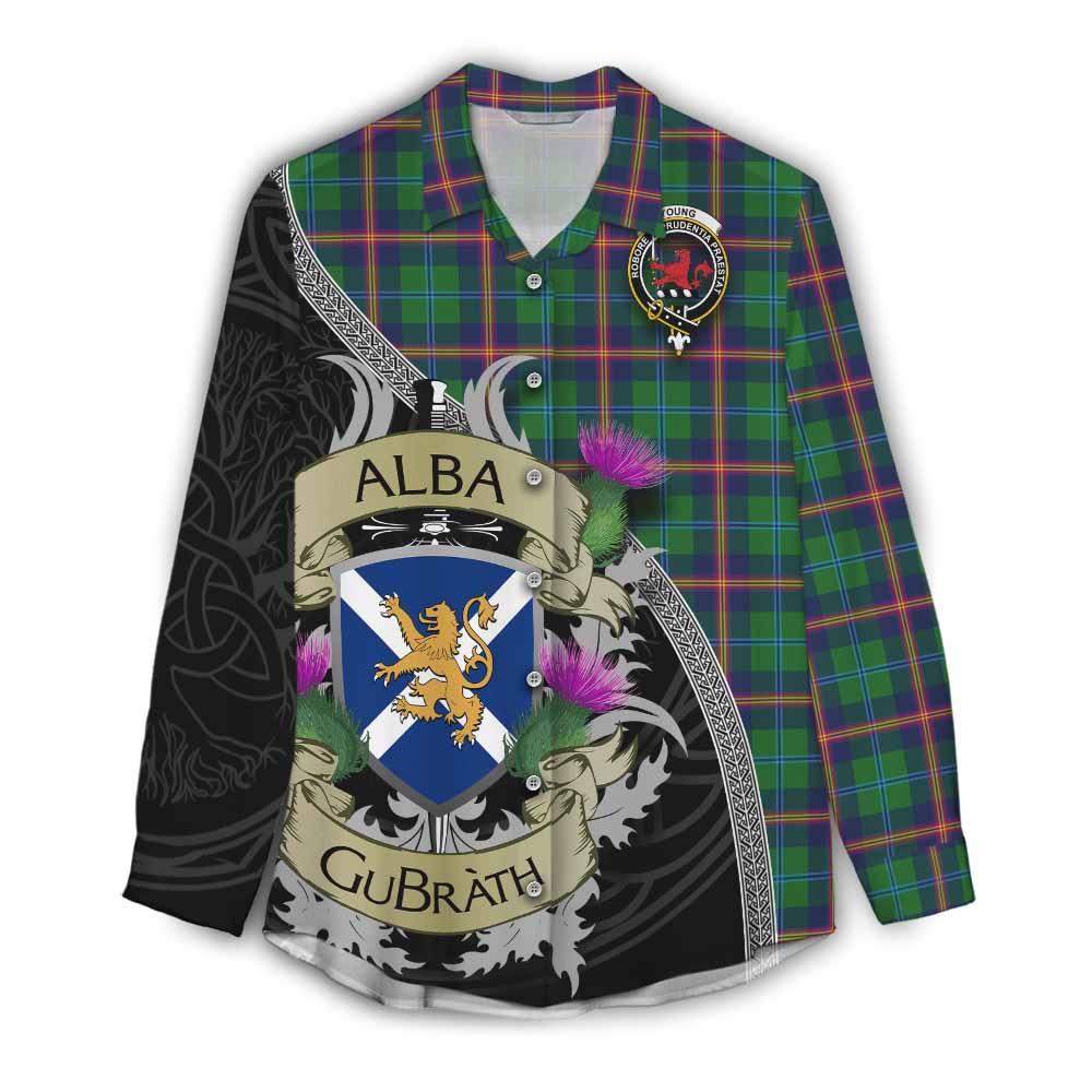 Tartan Vibes Clothing Young Tartan Family Crest Women's Casual Shirt Lion Rampant Royal Thistle Shield Celtic Inspired