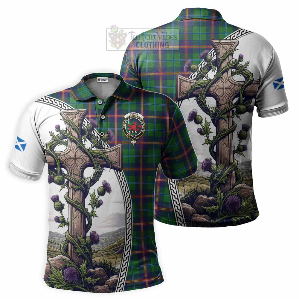 Tartan Vibes Clothing Young Tartan Polo Shirt with Family Crest and St. Andrew's Cross Accented by Thistle Vines