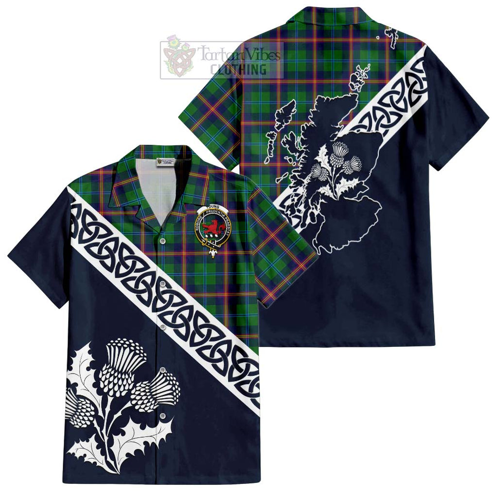 Tartan Vibes Clothing Young Tartan Short Sleeve Button Shirt Featuring Thistle and Scotland Map