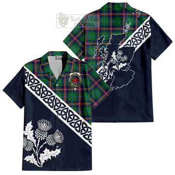Tartan Vibes Clothing Young Tartan Short Sleeve Button Shirt Featuring Thistle and Scotland Map
