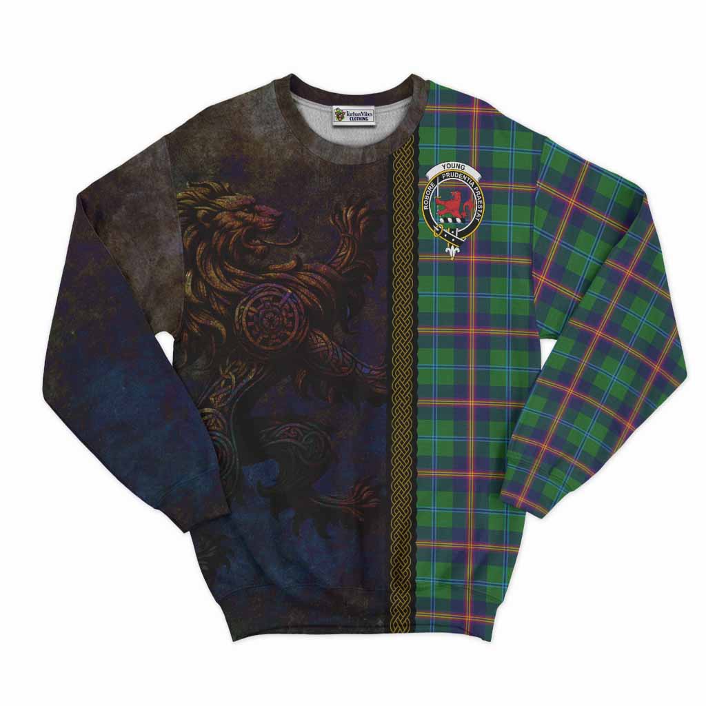Tartan Vibes Clothing Young Tartan Family Crest Sweatshirt Alba Gu Brath Be Brave Lion Ancient Style