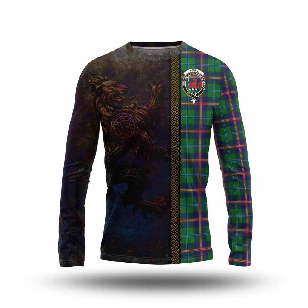 Tartan Vibes Clothing Young Tartan Family Crest Long Sleeve T-Shirt Alba Gu Brath Be Brave Lion Ancient Style