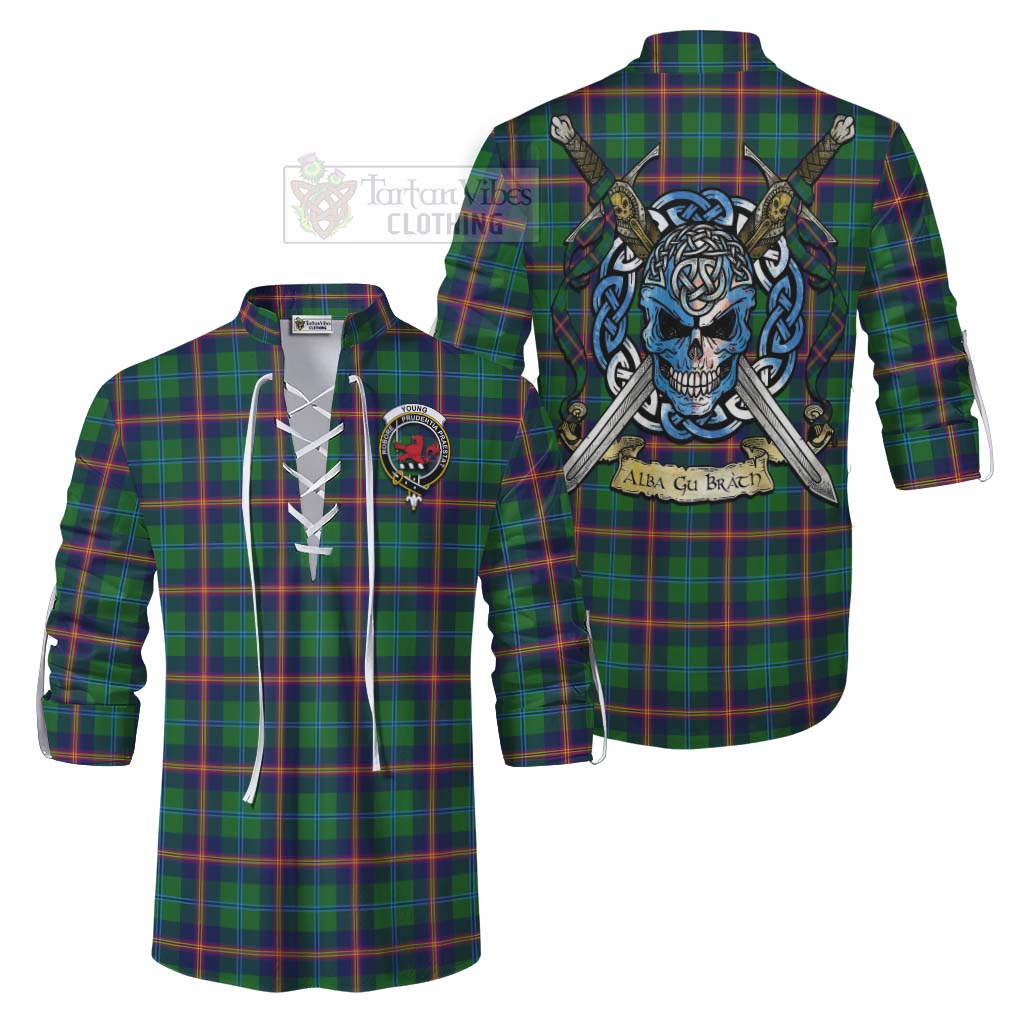 Tartan Vibes Clothing Young Tartan Ghillie Kilt Shirt with Family Crest Celtic Skull Style