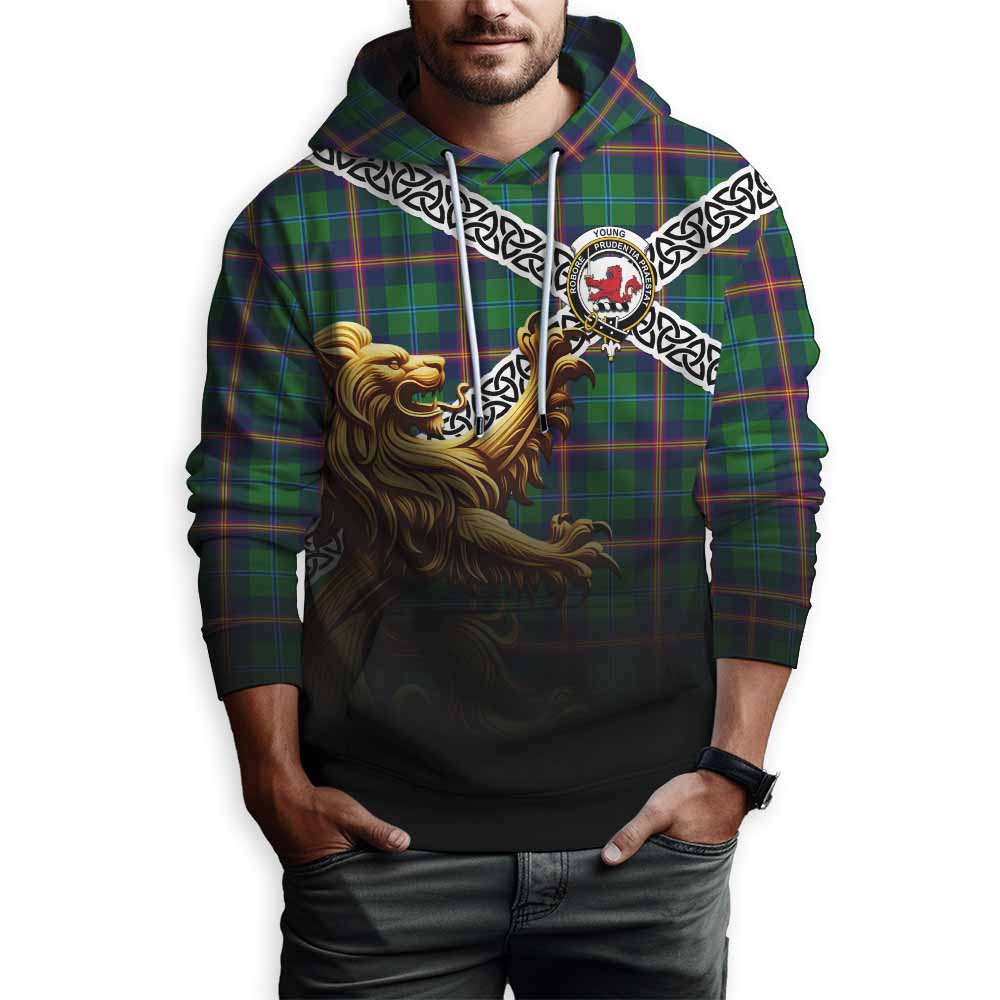 Tartan Vibes Clothing Young Crest Tartan Hoodie with Golden Lion Emblem Celtic Style
