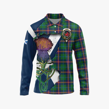 Young Tartan Family Crest Long Sleeve Polo Shirt Scottish Thistle Celtic Inspired